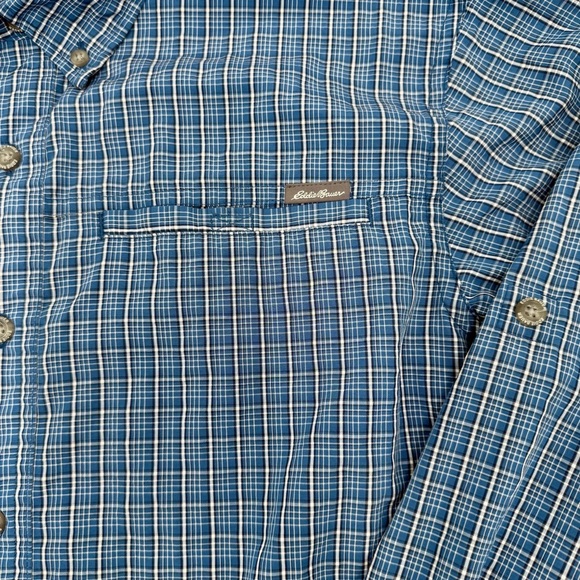 Eddie Bauer Men’s Blue & White Plaid Long Sleeve Casual Button Down Shirt Small - Picture 6 of 10